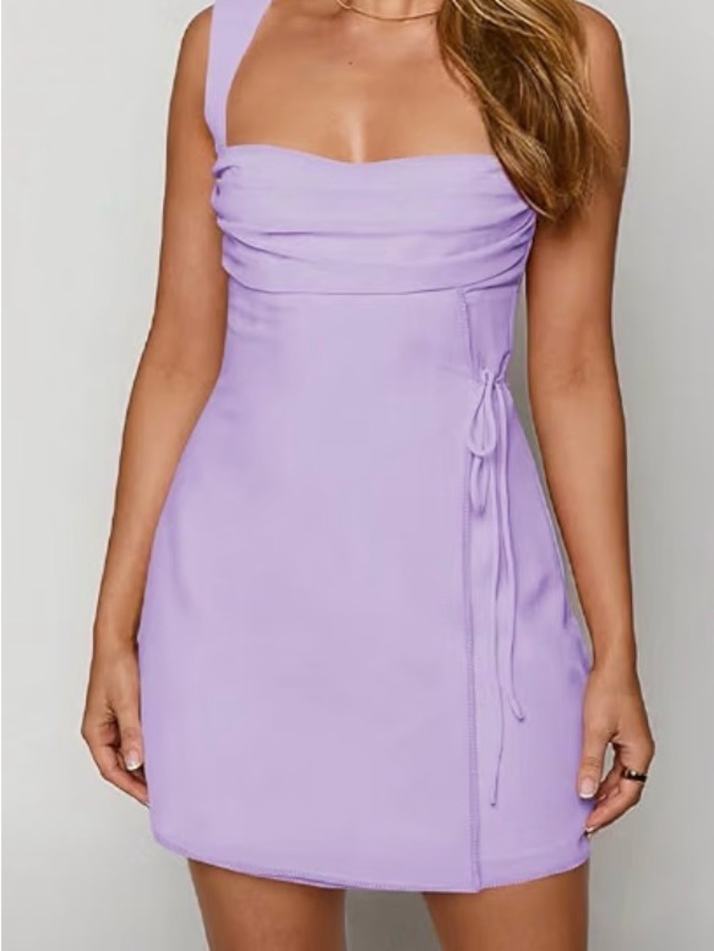 Lavender Ruched Square-Neck Mini Dress - Picture 1 of 4